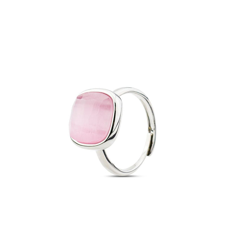 XAN207R Anello rodiato con cristallo grande rosa baby