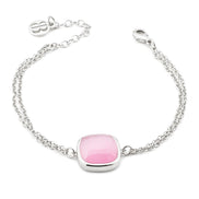 Bracciale rodiato con doppia catena e cristallo grande rosa baby XB1009R