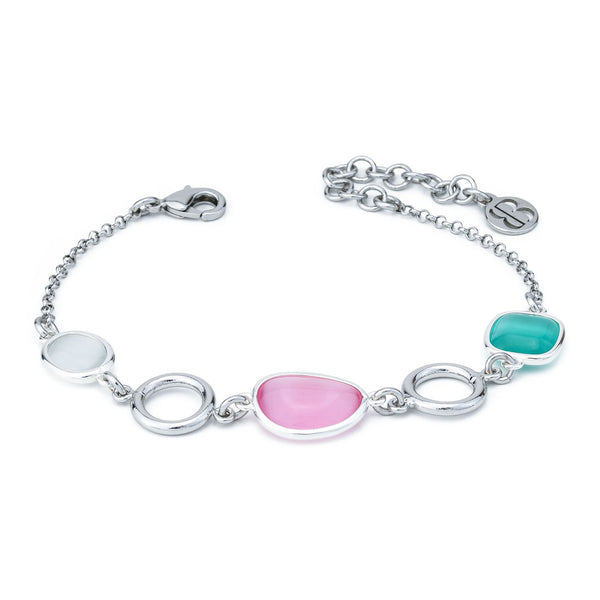 Bracciale rodiato con tre cristalli multicolor e moduli circolari XB1016R