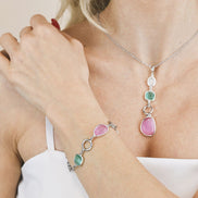 Bracciale rodiato con tre cristalli multicolor e moduli circolari XB1016R