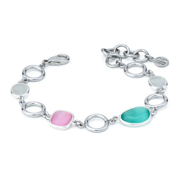 Bracciale rodiato con quattro cristalli multicolor e moduli circolari XB1017A