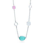 Collana boccadamo rodiata lunga con intercalari di cristalli multicolor XGR719