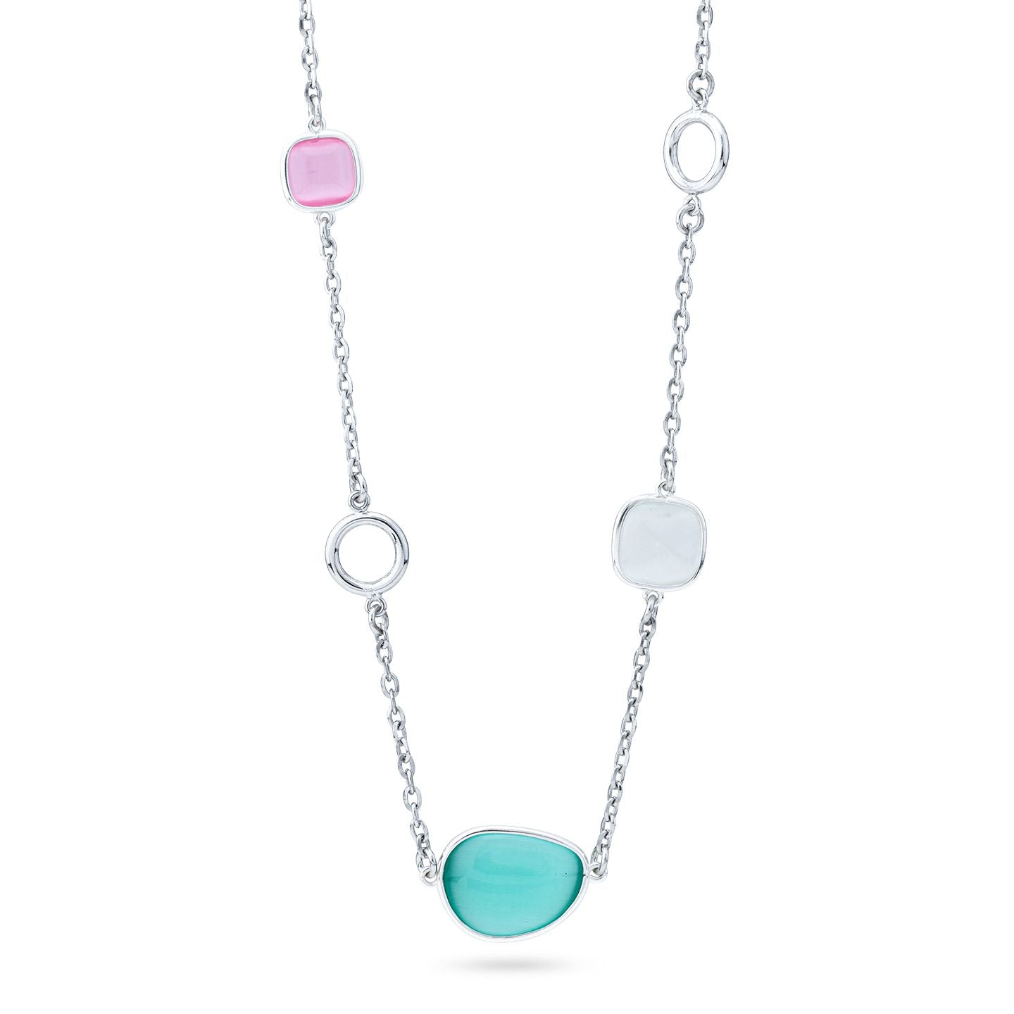 Collana boccadamo rodiata lunga con intercalari di cristalli multicolor XGR719