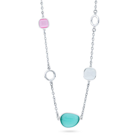 Collana boccadamo rodiata lunga con intercalari di cristalli multicolor XGR719