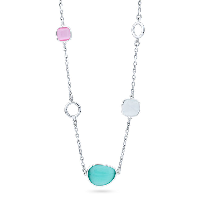 Collana boccadamo rodiata lunga con intercalari di cristalli multicolor XGR719