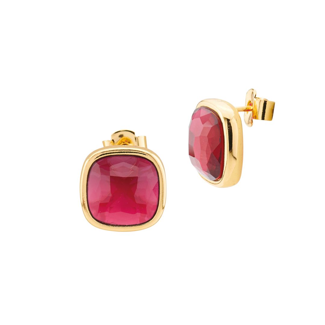 Orecchini placcati oro giallo con cristallo tormalina rossa XOR722DS