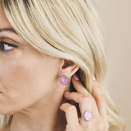 XOR722R Orecchini con cristallo grande rosa baby