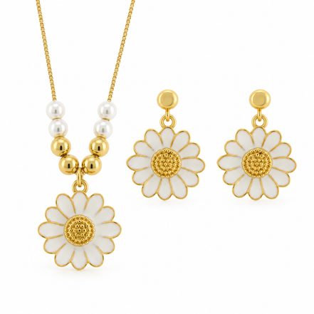 Amo Capri - Set in Metallo Collana + orecchini margherita smaltata