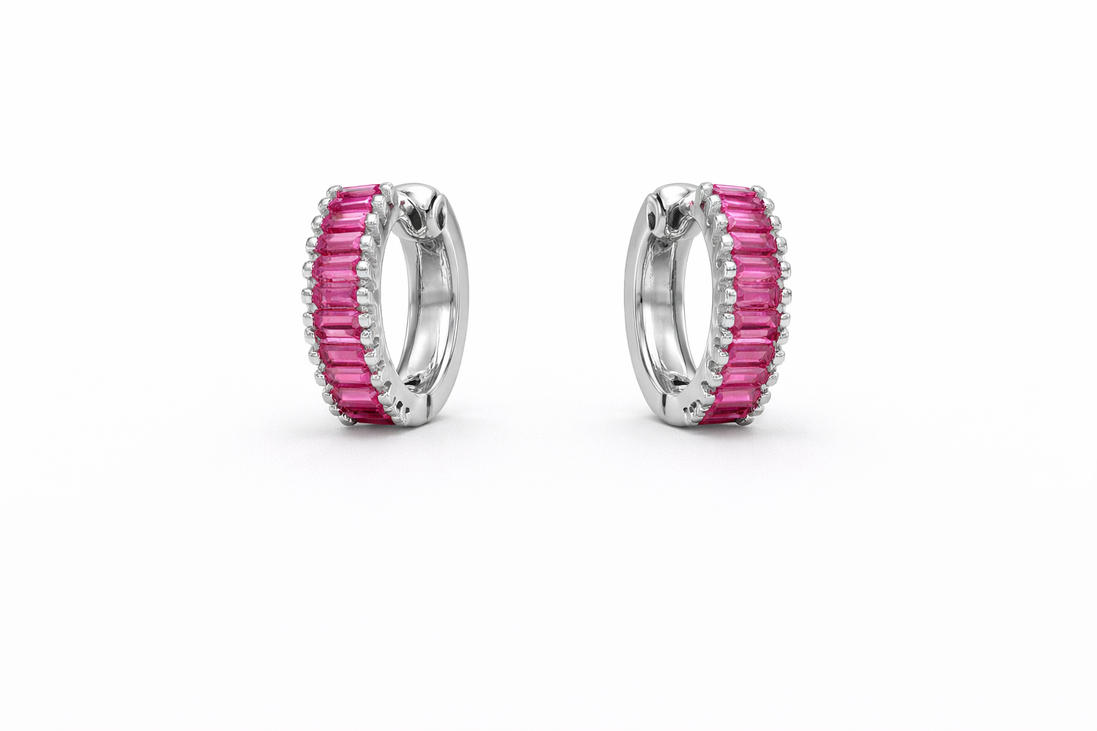 fico gioielli - Orecchini Cerchio con Pietre Rosa in Argento 925