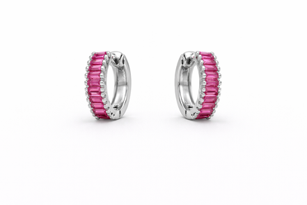 fico gioielli - Orecchini Cerchio con Pietre Rosa in Argento 925