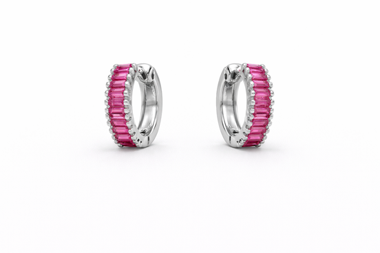 fico gioielli - Orecchini Cerchio con Pietre Rosa in Argento 925