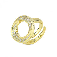 KAN021D Anello placcato oro giallo con centrale circolare di pavè di zirconi