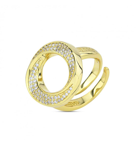KAN021D Anello placcato oro giallo con centrale circolare di pavè di zirconi
