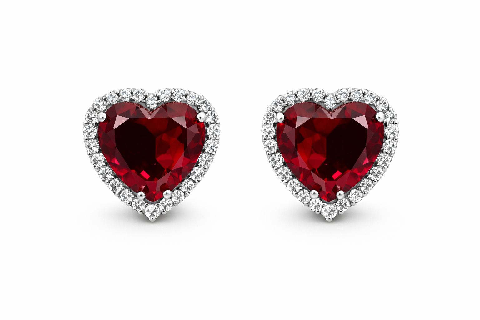 fico gioielli - Orecchini Cuore con Pietra Rossa e Zirconi in Argento 925