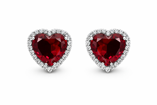fico gioielli - Orecchini Cuore con Pietra Rossa e Zirconi in Argento 925