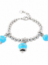 Amo Capri - Bracciale in Metallo maglia a sfere, con tre campanelle portafortuna smaltate azzurre e cristalli