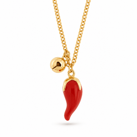 Amo Napoli - Collana in Metallo con corno rosso e sonaglio