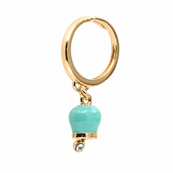 Amo Capri - Anello in Metallo con campanella portafortuna pendente, impreziosita da smalto verde e punto luce