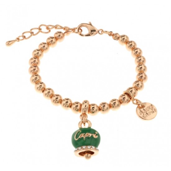 Bracciale in Metallo con campanella portafortuna verde e scritta Capri SKU: 3571903