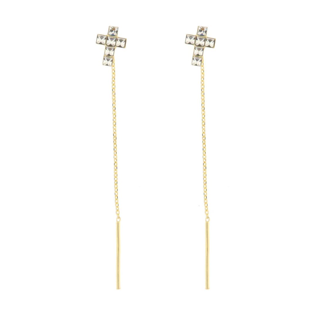 BYSIMON - Orecchini in Argento 925 lunghi con croce