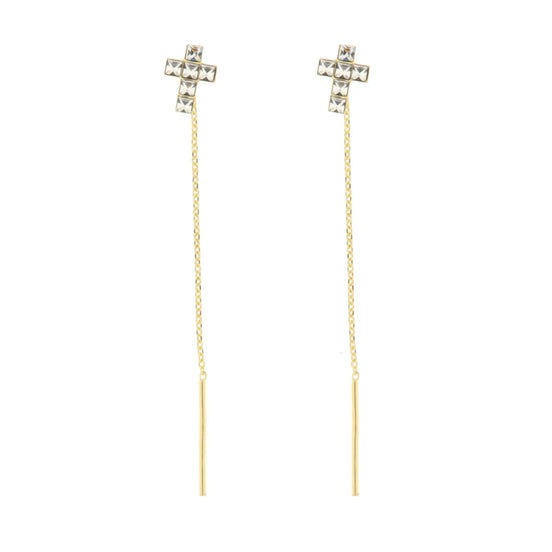 BYSIMON - Orecchini in Argento 925 lunghi con croce