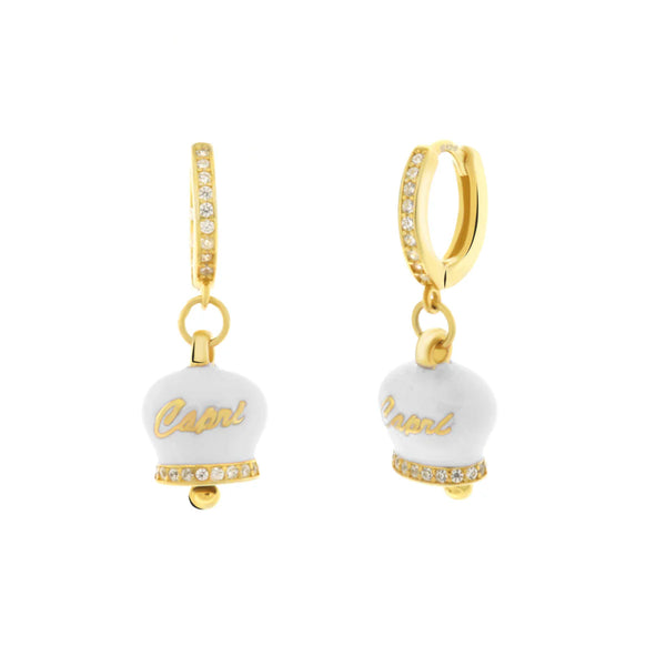 BYSIMON - Orecchini in Argento 925 con campanella bianca Capri e zirconi