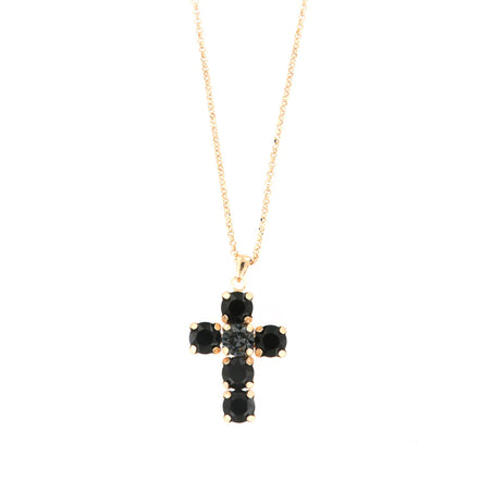 BYSIMON - Collana in Argento 925 croce pendente arricchita da cristalli neri con al centro cristallo fumè.