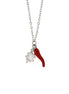BYSIMON - Collana in Argento 925 con corno impreziosito da smalto rosso e quadrifoglio portafortuna