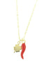 BYSIMON - Collana in Argento 925 con corno portafortuna impreziosito da smalto rosso e quadrifoglio portafortuna