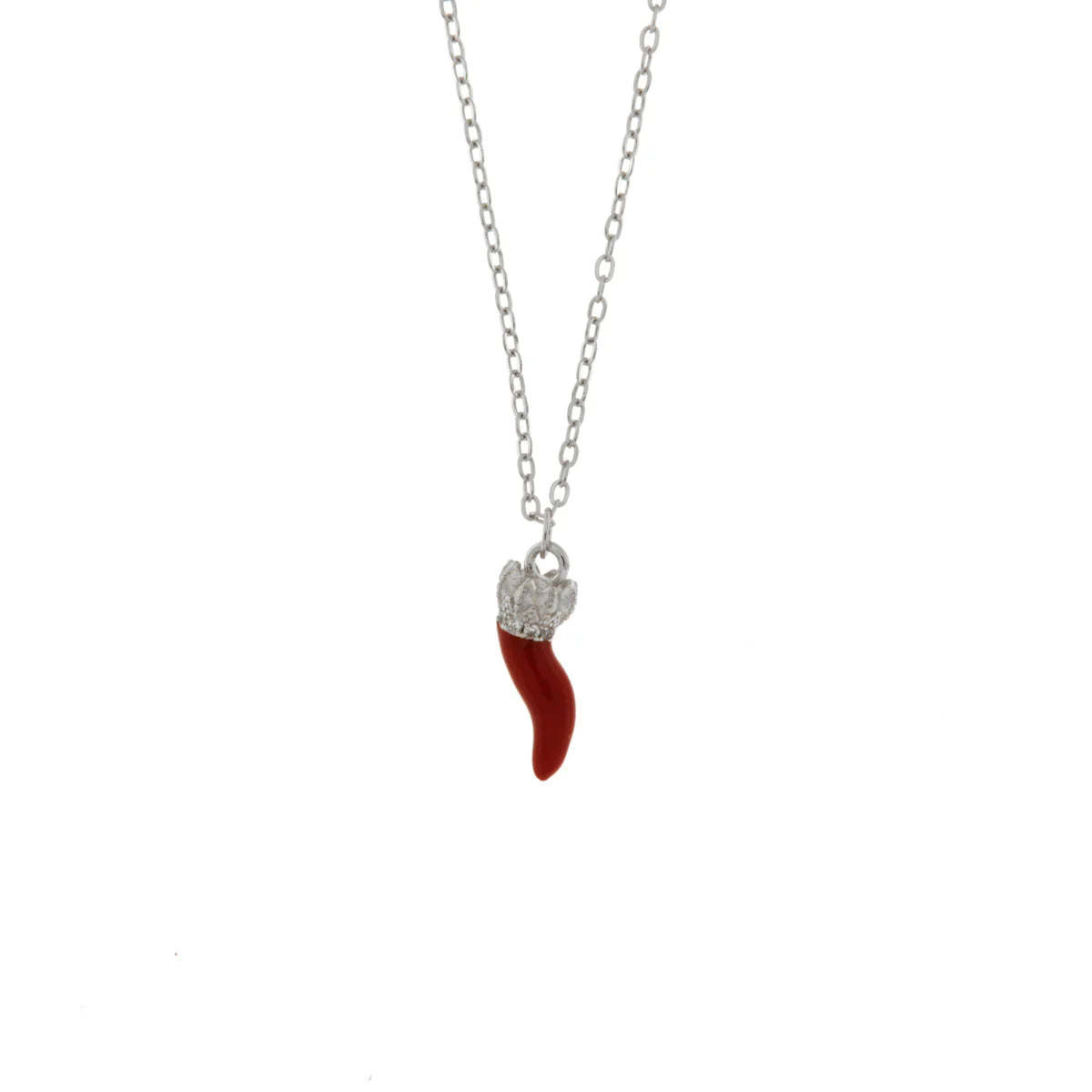 BYSIMON - Collana in Argento 925 con corno rosso e zirconi bianchi