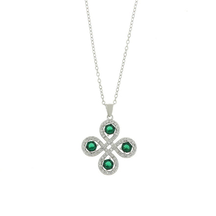 BYSIMON - Collana in Argento 925 con fiore impreziosito da zirconi verdi