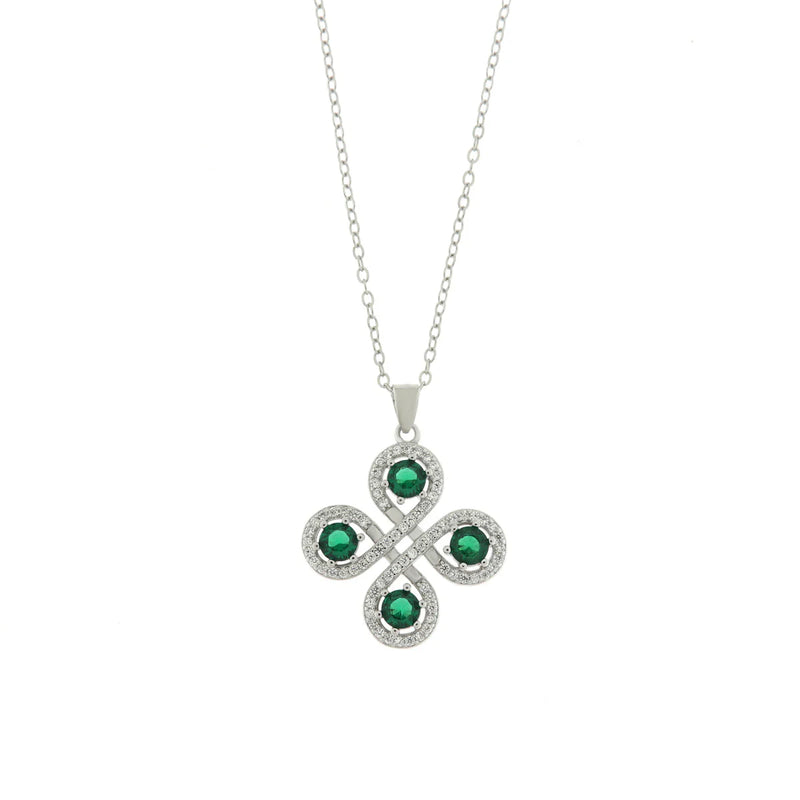 BYSIMON - Collana in Argento 925 con fiore impreziosito da zirconi verdi