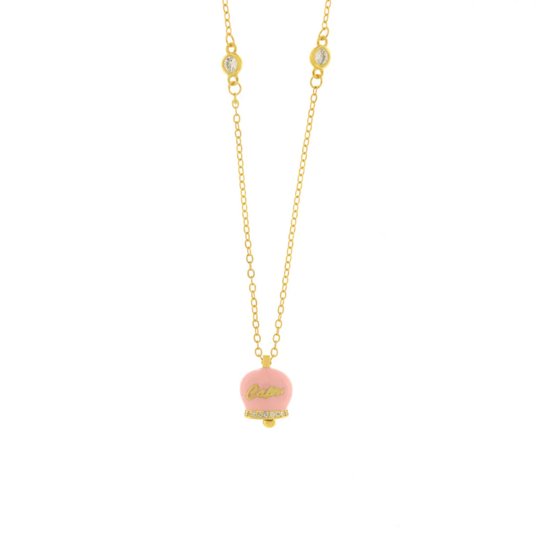 BYSIMON - Collana in Argento 925 con campanella rosa Capri e zirconi