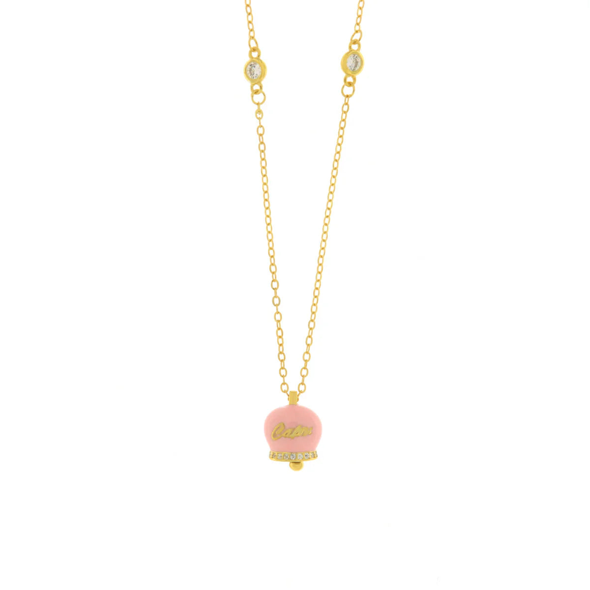 BYSIMON - Collana in Argento 925 con campanella rosa Capri e zirconi