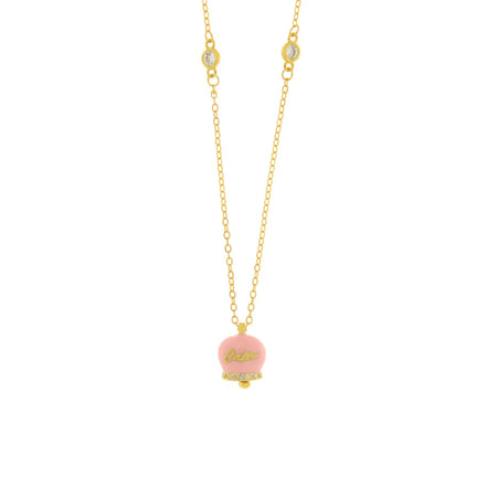 BYSIMON - Collana in Argento 925 con campanella rosa Capri e zirconi