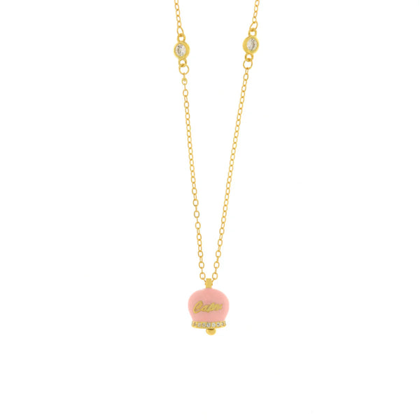 BYSIMON - Collana in Argento 925 con campanella rosa Capri e zirconi