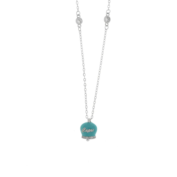 BYSIMON - Collana in Argento 925 con campanella azzurra Capri e zirconi
