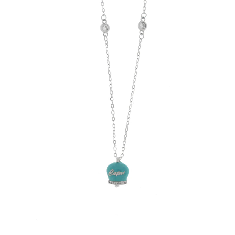 BYSIMON - Collana in Argento 925 con campanella azzurra Capri e zirconi