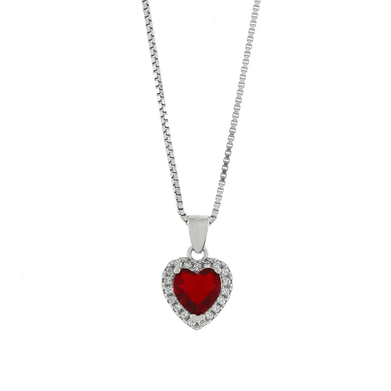 BYSIMON - Collana in Argento 925 con cuore rosso pendente