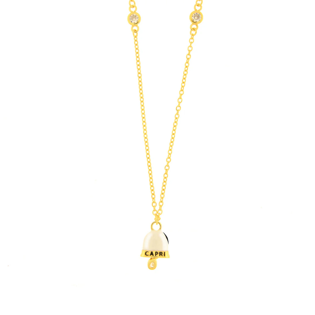 BYSIMON - Collana in Argento 925 con campanella bianca con scritta Capri