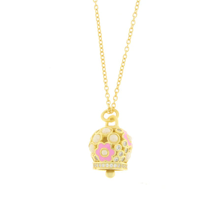 BYSIMON - Collana in Argento 925 con campanella con fiore rosa