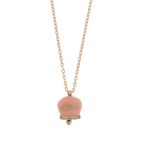 BYSIMON - Collana in Argento 925 con campanella rosa Capri e zirconi