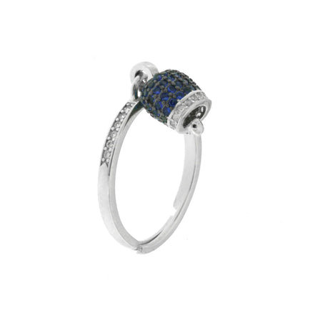 BYSIMON - Anello in Argento 925 campanella portafortuna impreziosito da zirconi blu