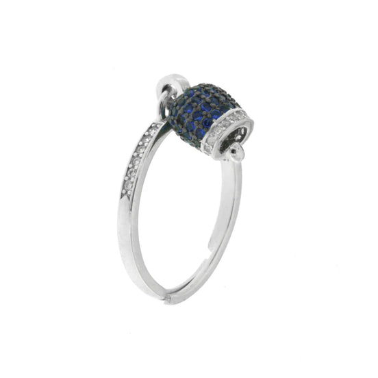 BYSIMON - Anello in Argento 925 campanella portafortuna impreziosito da zirconi blu