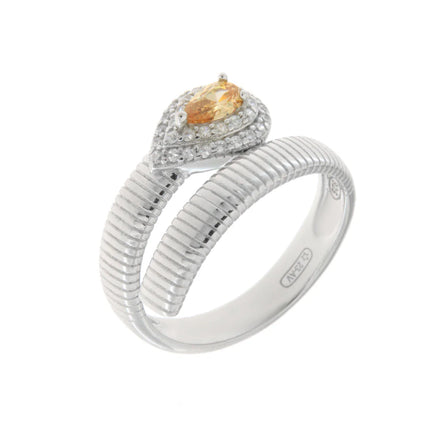 BYSIMON - Anello in Argento 925 a forma di goccia con zircone centrale champagne