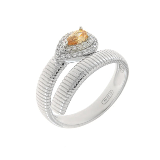 BYSIMON - Anello in Argento 925 a forma di goccia con zircone centrale champagne