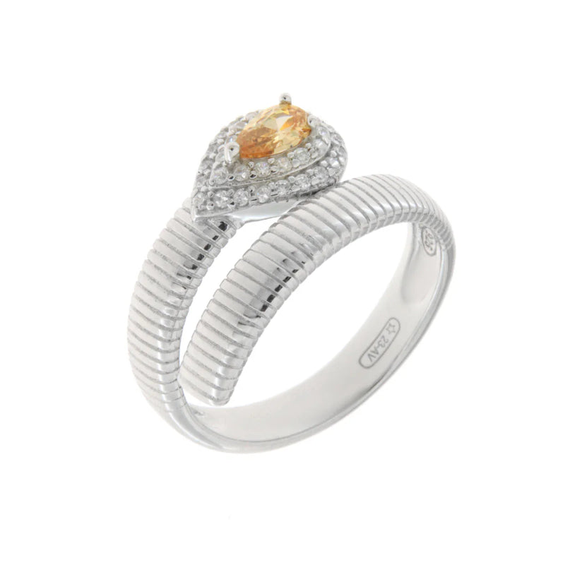 BYSIMON - Anello in Argento 925 a forma di goccia con zircone centrale champagne