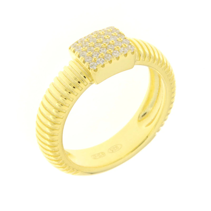 BYSIMON - Anello in Argento 925 con pave centrale oro giallo