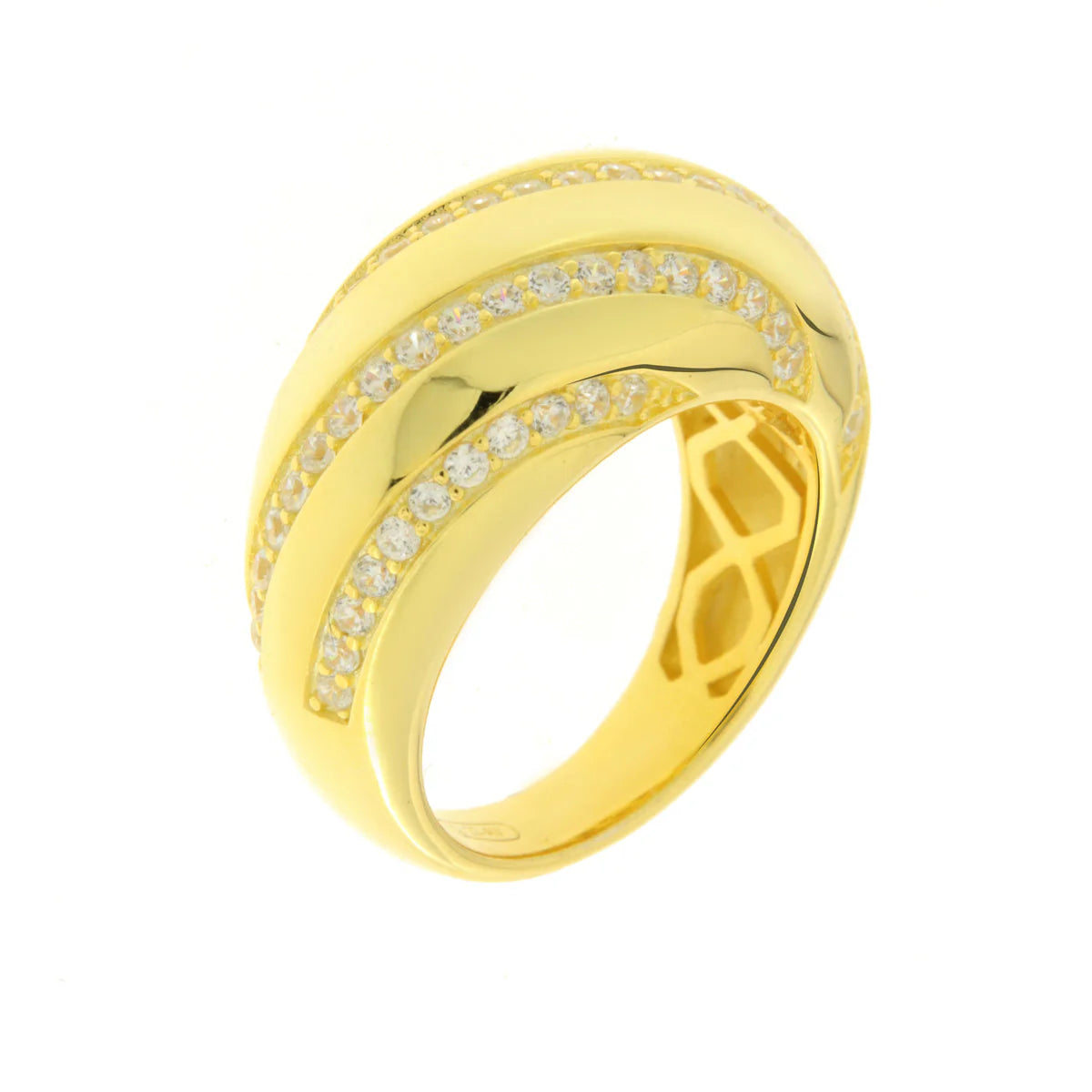 BYSIMON -  Anello in Argento 925 a fascia bombato con zirconi