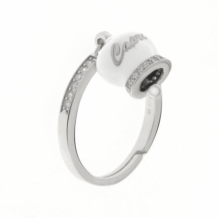 Bysimon - Anello in Argento 925 con campanella bianca Capri e zirconi